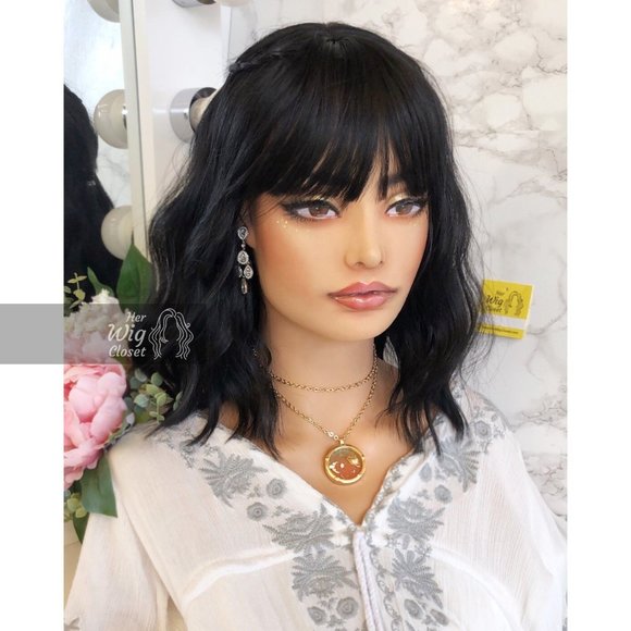 Her Wig Closet Accessories - Natural Black Wavy Wig with Bangs | Mathilda